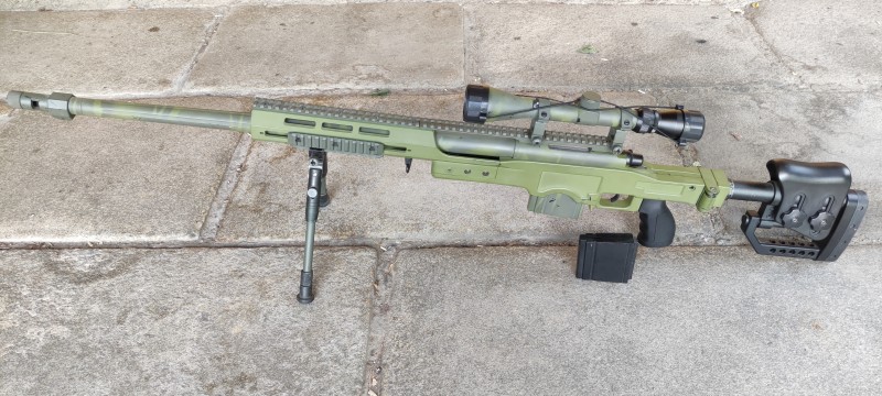 Airsoft sniper Well MB4411D + puškohled a dvojnožka
