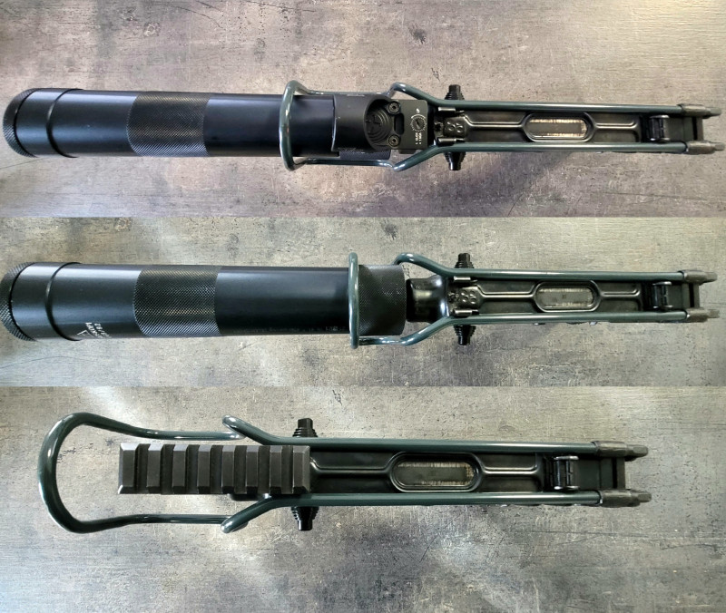 SA61 VZ61 pažba sklopná přes tlumič nebo kolimátor