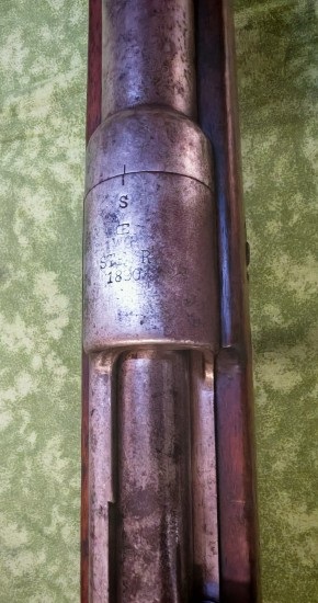 Puška Mauser 1888 8x57J-vyrobena 1890-měněná hlaveň-R4