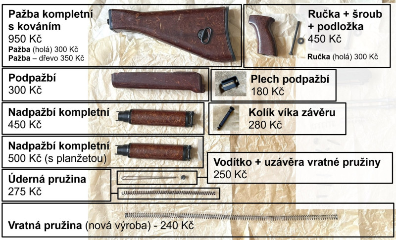 SA58 pažba úderník pružiny aj. díly (vz58)