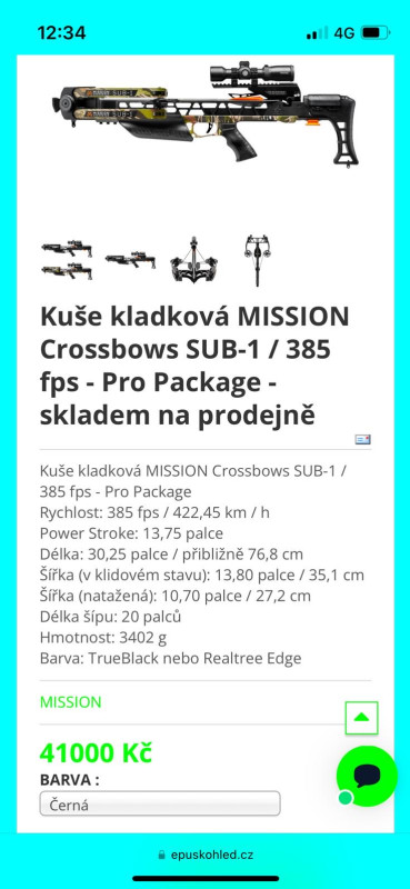 Prodám kuši mission sub-1 noční/denní vidění atd. TOP STAV!