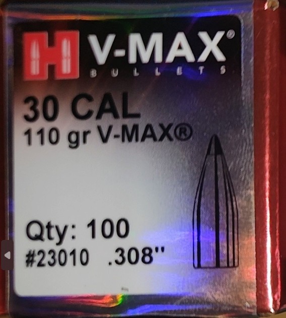 100ks Hornady 30 cal .308 110gr V-MAX23010