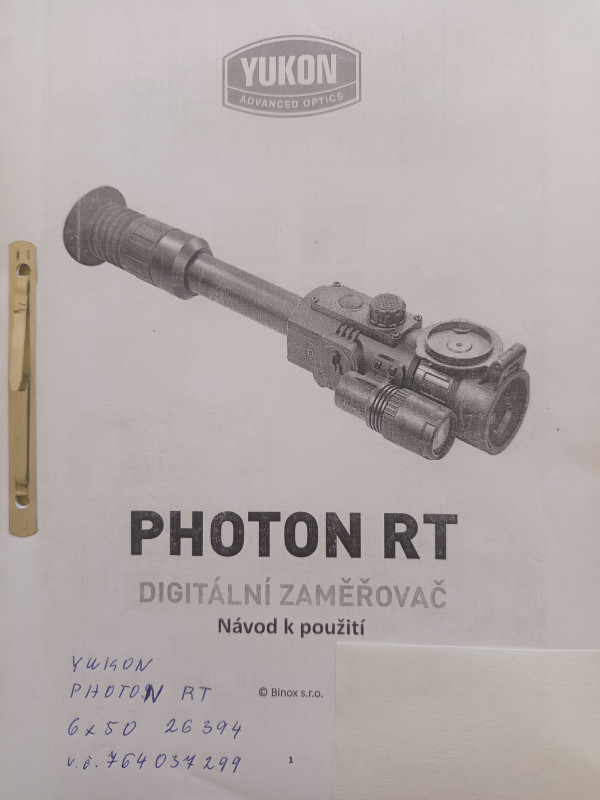 Noční vidění Yukon Photon RT 6x50 s přísvitem.