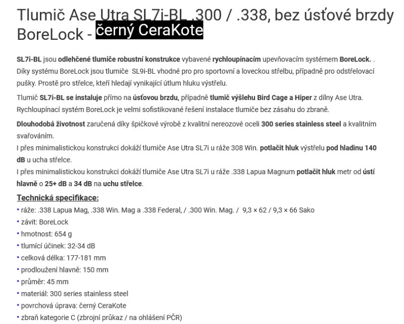 Tlumič Ase Utra SL7i-BL .300 / .338 černý
