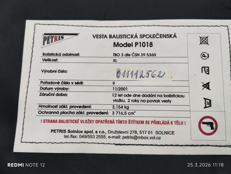 Neprůstřelná vesta PETRIS