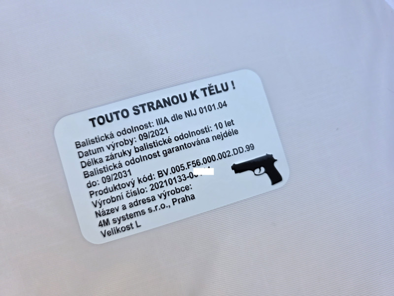 skrytá balistická vesta VIP 4M CZ III.A (vel. M a L)