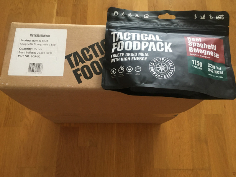 Tactical foodpack - špagety s hovězím, celkem 9 ks