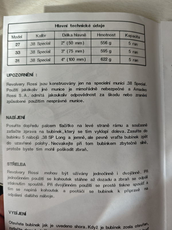 Rossi model 33, ráže 38. Special