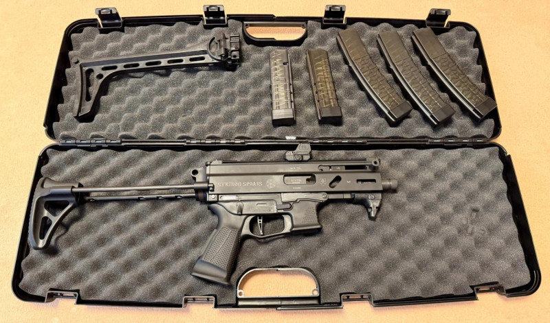 Stribog SP9A3S + výsuvná pažba + 5 zásobníků + kolimator