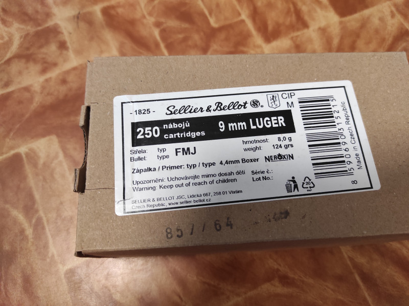 SB 9mm Luger FMJ 124grs/ 8g 5,7 Kč/ks